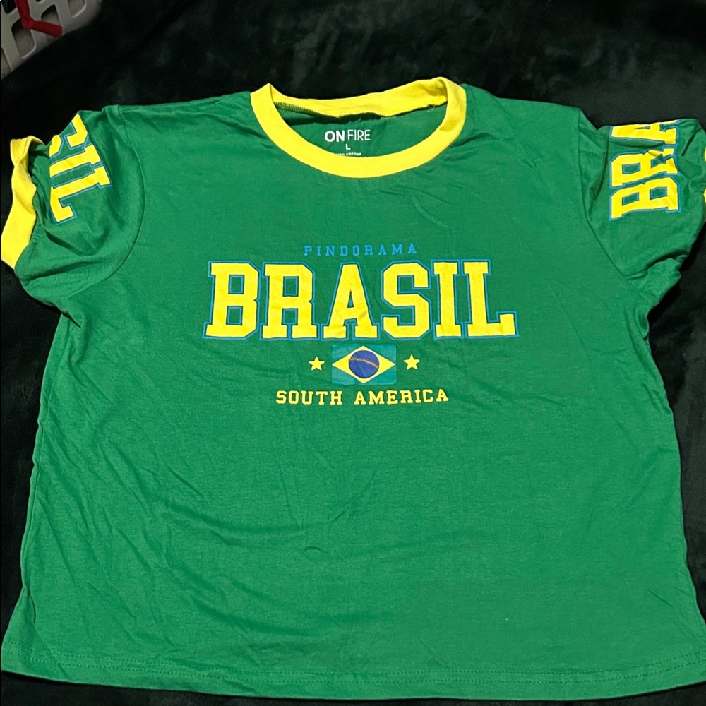 On Fire Green and Yellow Brasil Kids Tee